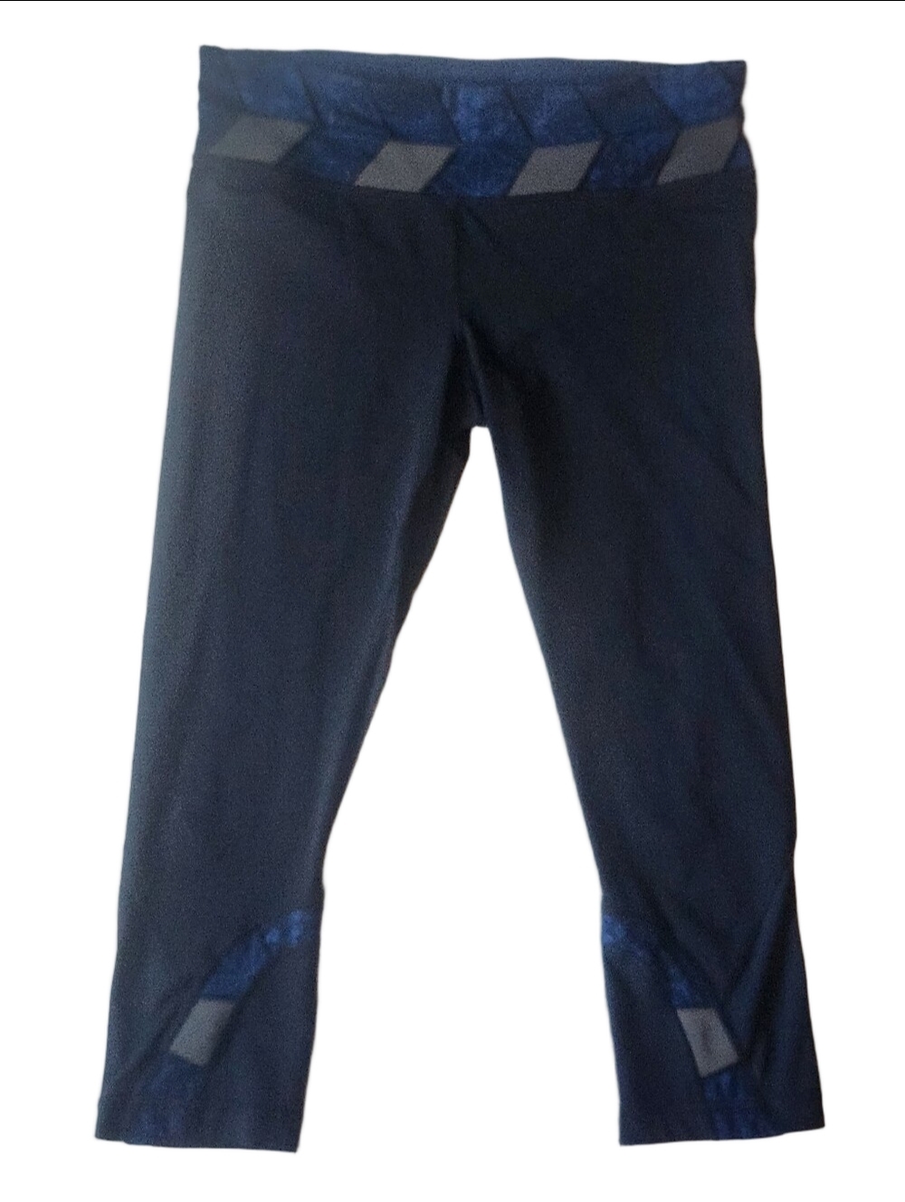 Lululemon Run Inspire Crop II Leggings Size 8 Blue Geometric Reflective Mesh 21"